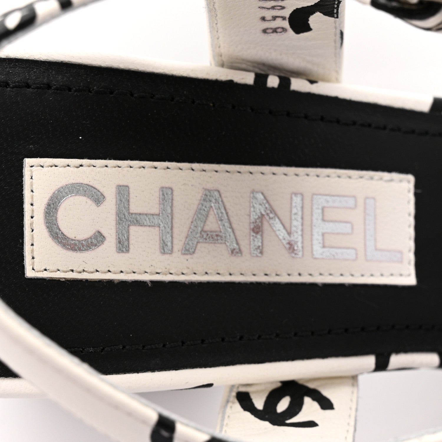 Chanel Printed Lambskin CC Platform Sandals 37 White Black 7 of 12
