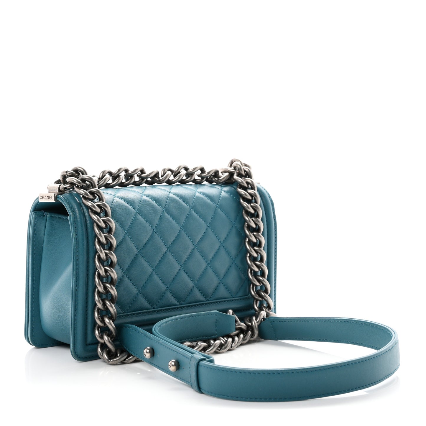 Lambskin Quilted Small Boy Flap Dark Turquoise