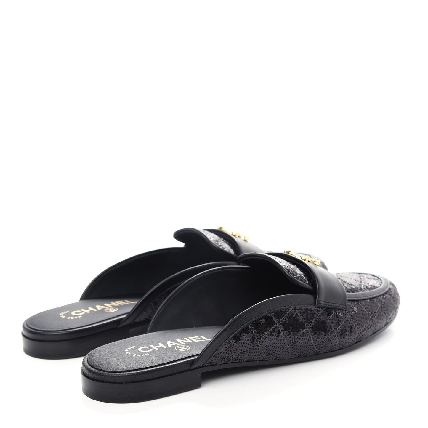 Sequin Lambskin Quilted CC Mules 41 Black