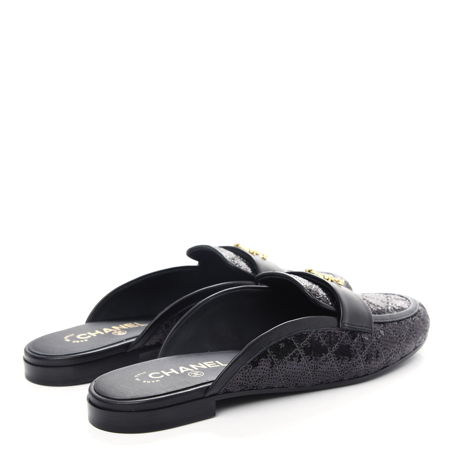Chanel Sequin Lambskin Quilted CC Mules 41 Black 4 of 11