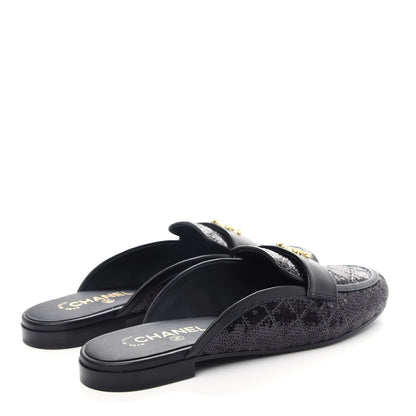 Chanel Sequin Lambskin Quilted CC Mules 41 Black 4 of 11