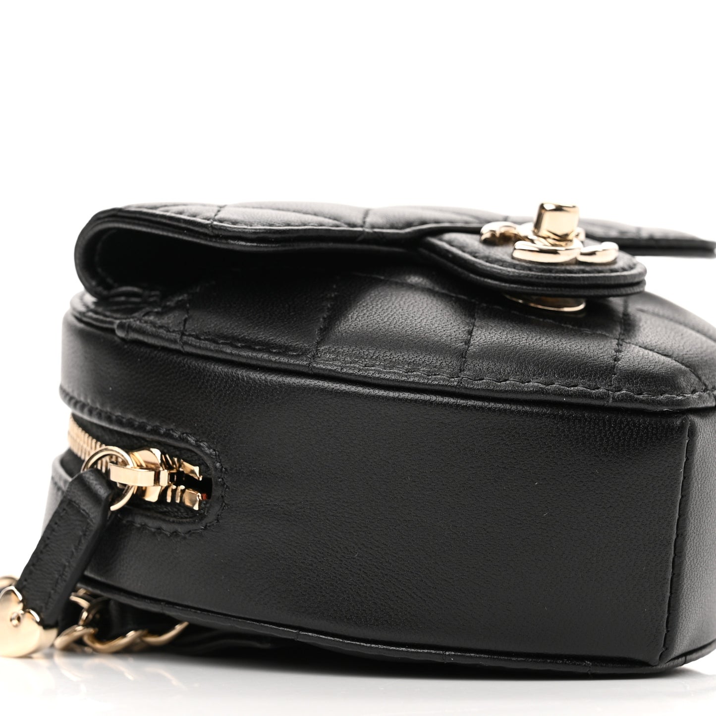 Lambskin Quilted CC In Love Heart Waist Belt Bag With Chain Black