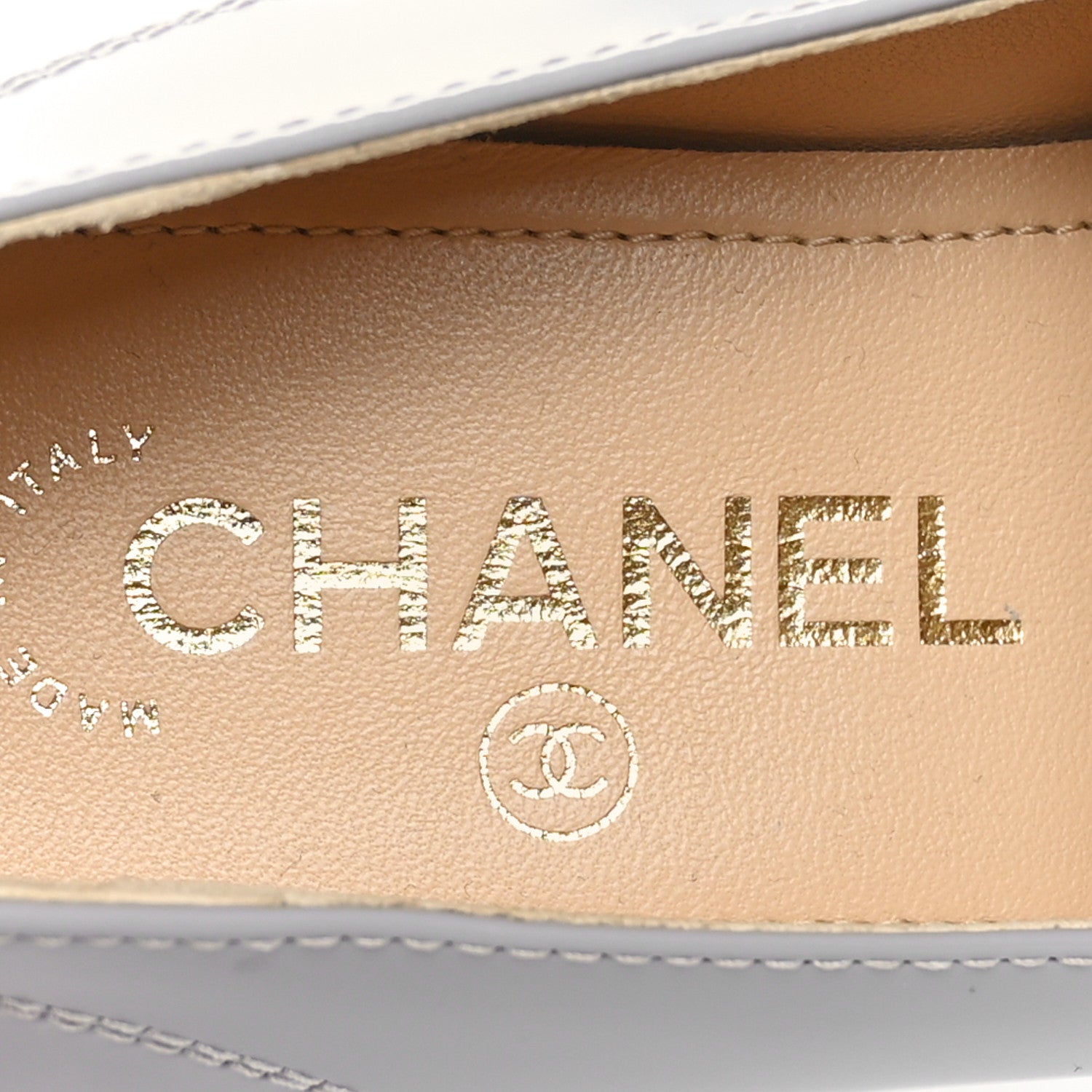 Chanel Shiny Calfskin Logo Loafers 36.5 Light Grey 7 of 10