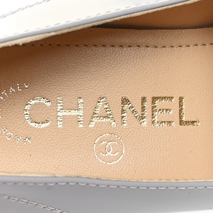 Chanel Shiny Calfskin Logo Loafers 36.5 Light Grey 7 of 10