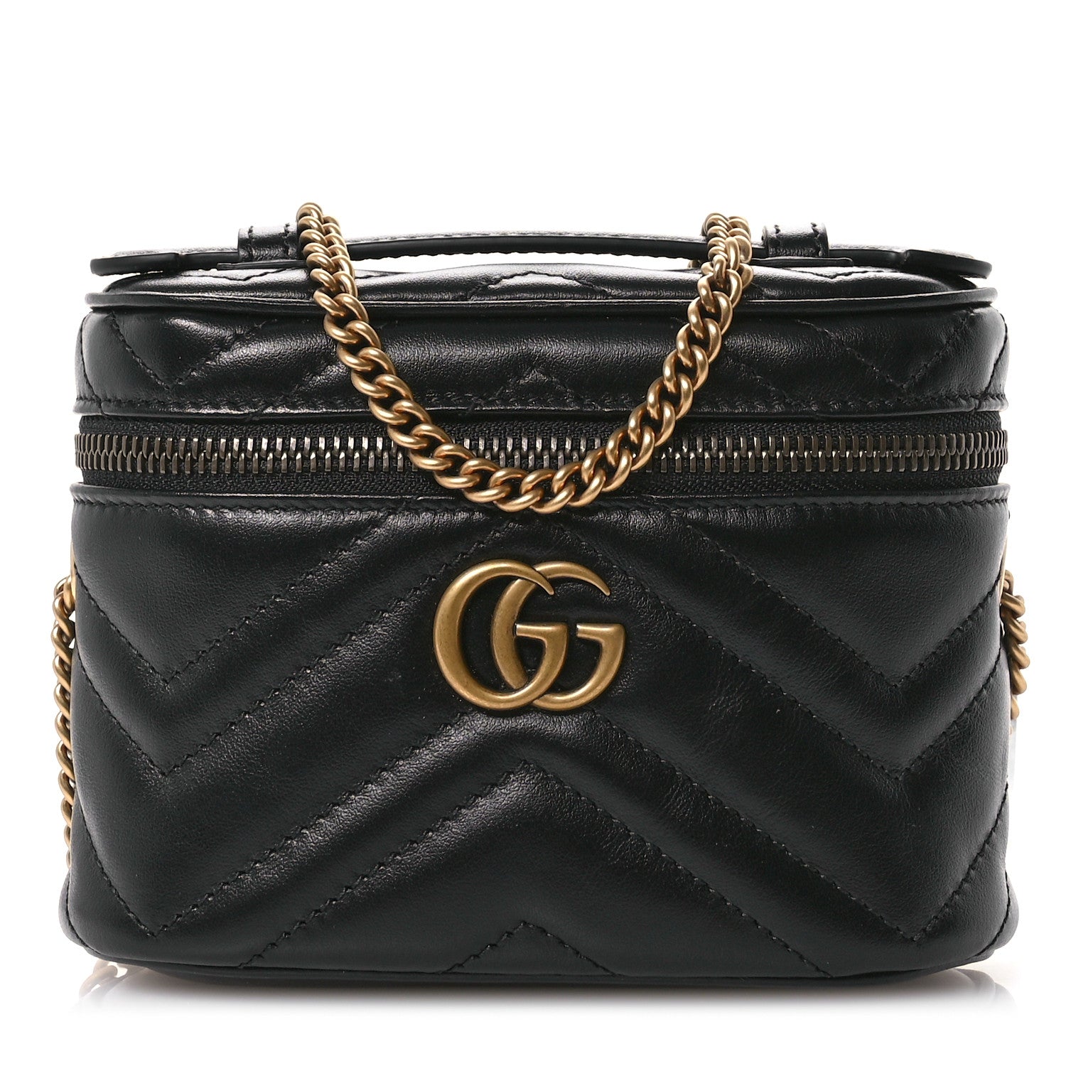 Gucci Calfskin Matelasse Chevron Mini GG Marmont Top Handle Bag Black 1 of 11