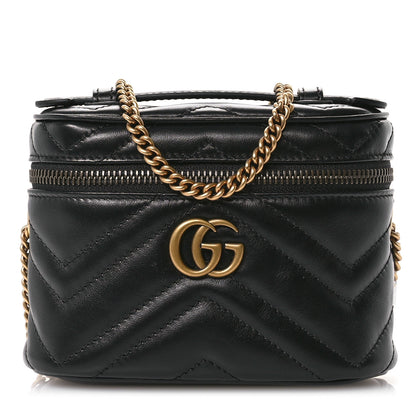 Gucci Calfskin Matelasse Chevron Mini GG Marmont Top Handle Bag Black 1 of 11