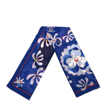 Chanel Cotton Silk Floral CC Pareo Scarf Blue 2 of 3