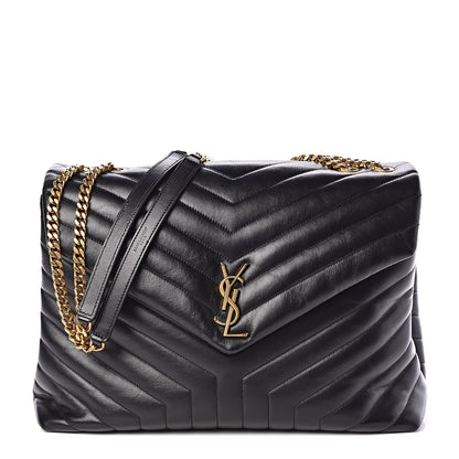 Saint Laurent Calfskin Y Quilted Monogram Large Loulou Chain Satchel Black 1 of 8