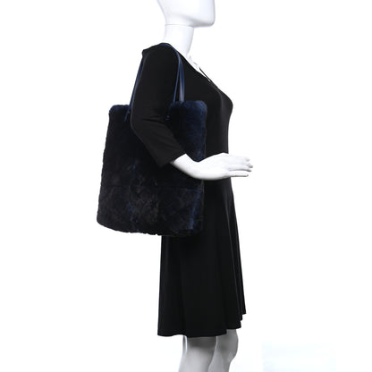 Chanel Rabbit Fur Quilted Pattern Shopping Tote Navy 2 of 9