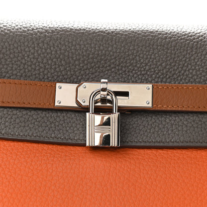 Hermes Taurillon Clemence Arlequin Kelly Retourne 35 Orange Sanguine Gold Bleu Lin Bleu Hydra Etain 8 of 17