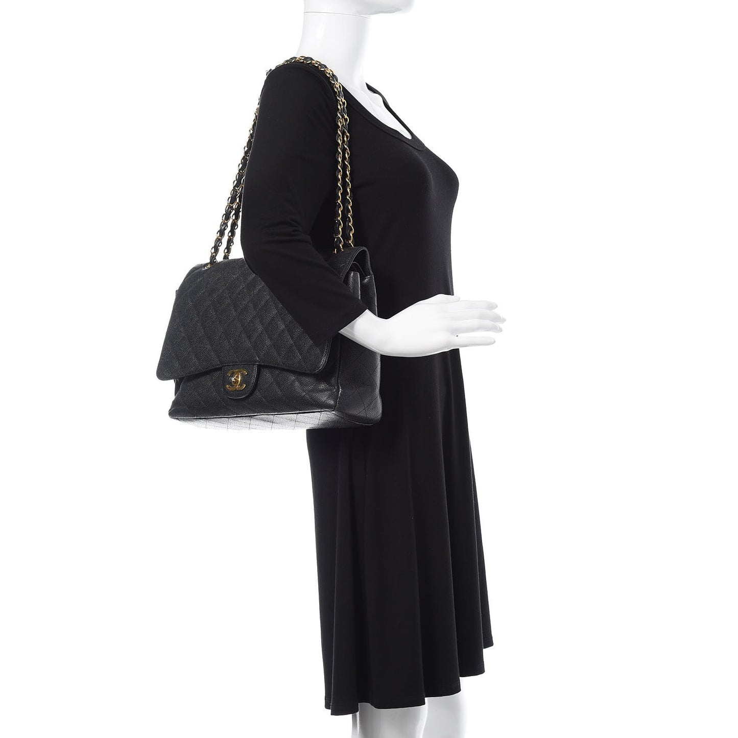 Caviar Quilted Maxi Double Flap Black