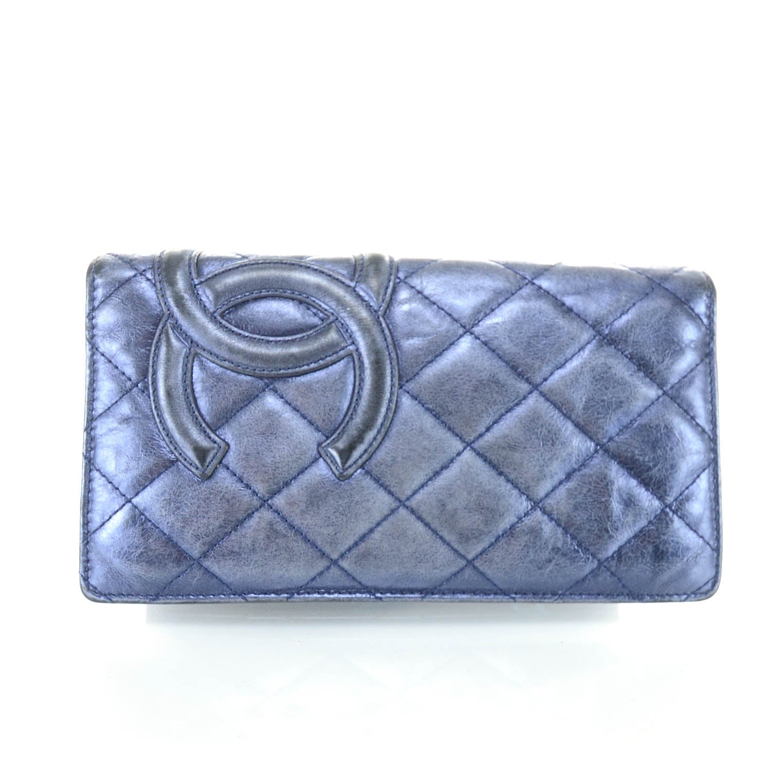 Chanel Metallic Calfskin Quilted Cambon Yen Wallet Blue 1 of 7