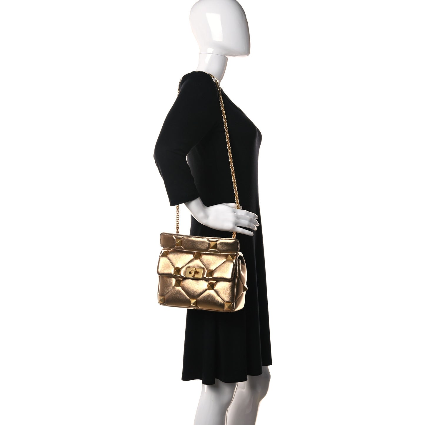 Nappa Medium Roman Stud Shoulder Bag Antique Brass
