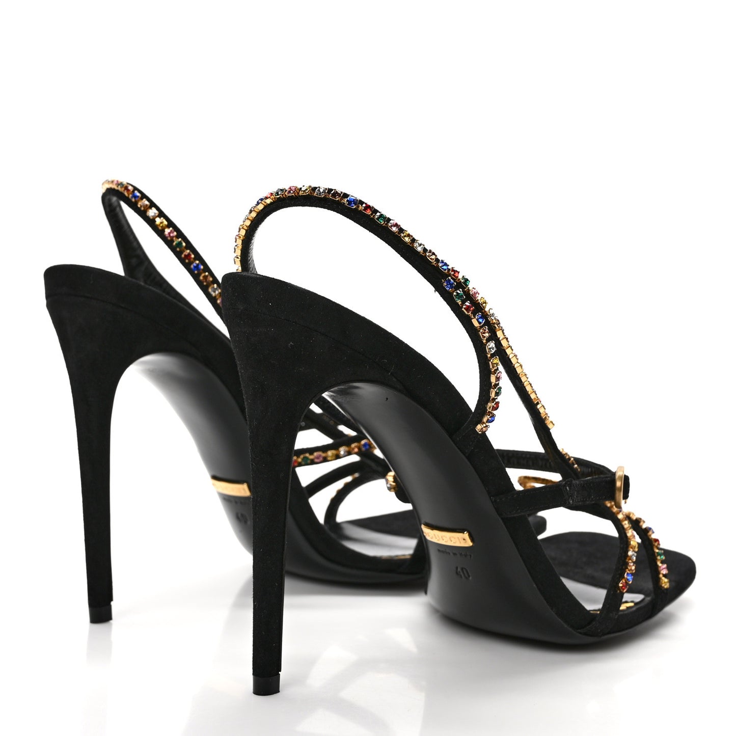Kid Scamosciato Crystal Embellished Carmen High Heel Sandals 40 Black