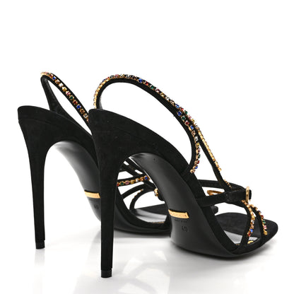 Gucci Kid Scamosciato Crystal Embellished Carmen High Heel Sandals 40 Black 4 of 8