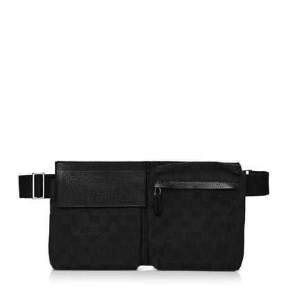 Gucci Denim Monogram Double Pocket Belt Bag Black 1 of 12