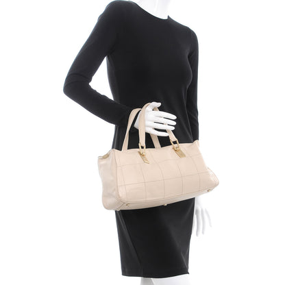Chanel Caviar Square Stitched Bowler Tote Bag White 2 of 11