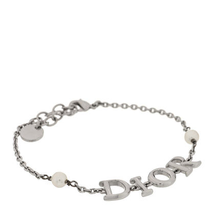 Christian Dior Palladium Pearl Logo Bracelet White Silver 1 of 5
