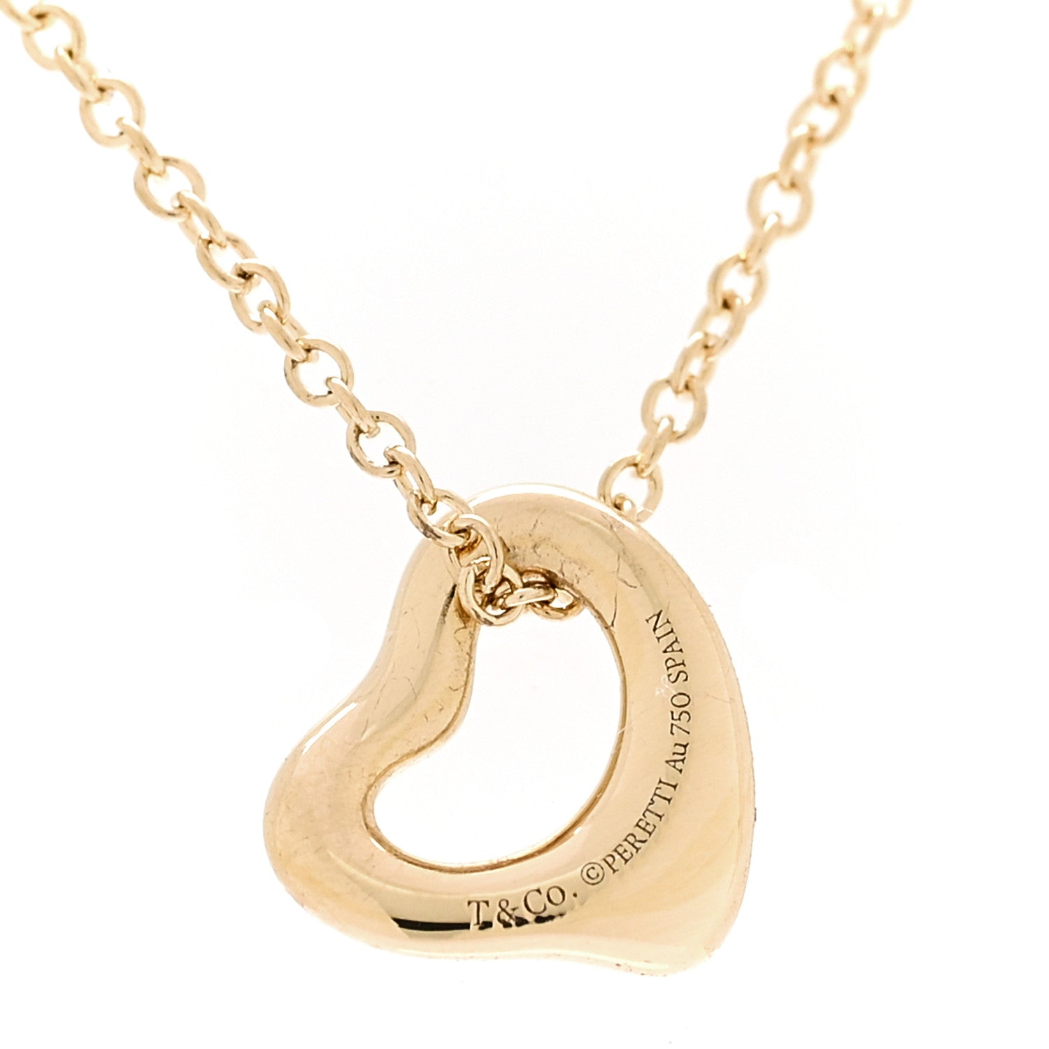 Tiffany 18K Yellow Gold 7mm Elsa Peretti Open Heart Pendant Necklace 5 of 7