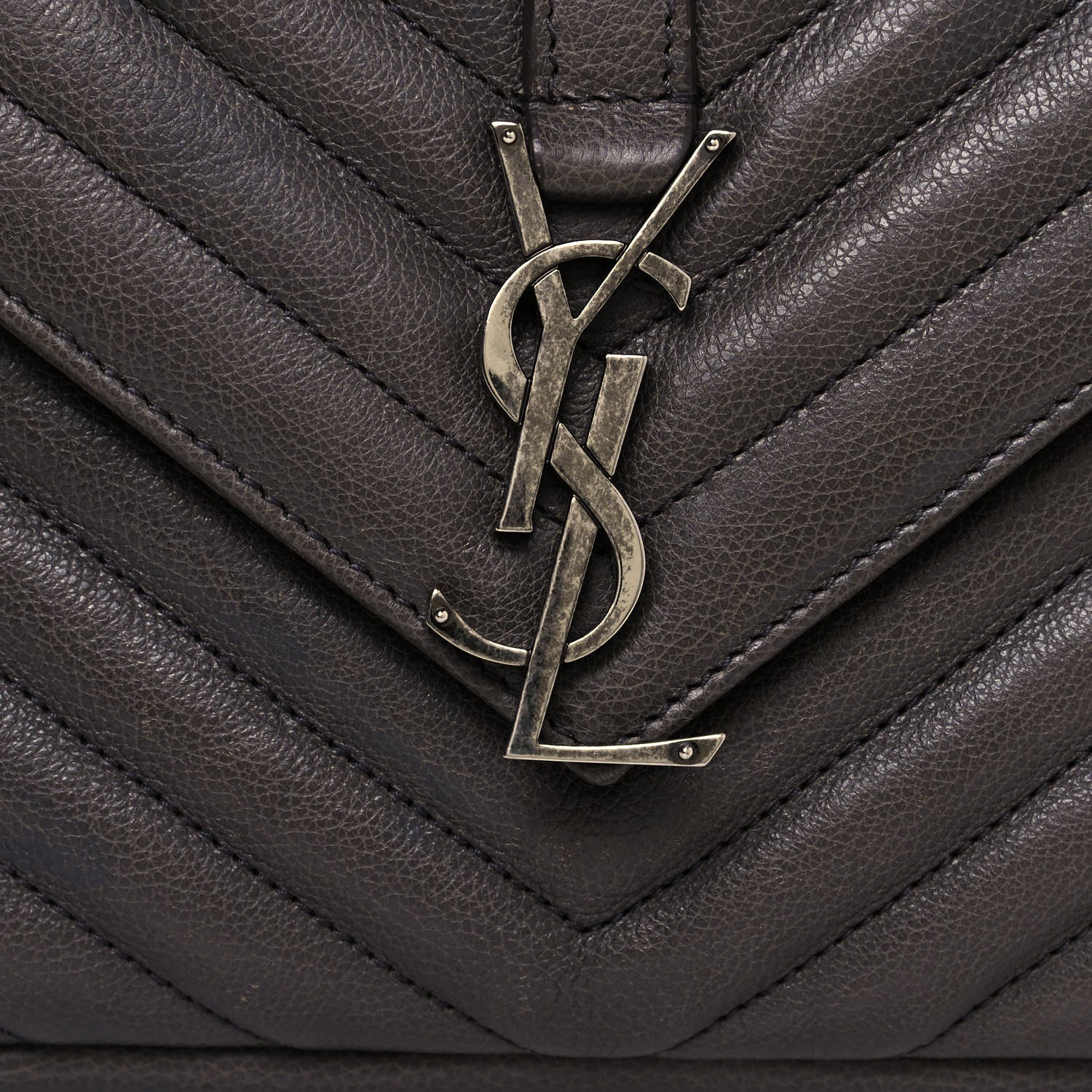 Saint Laurent Sheepskin Matelasse Chevron Monogram Medium College Bag Asphalt 7 of 13