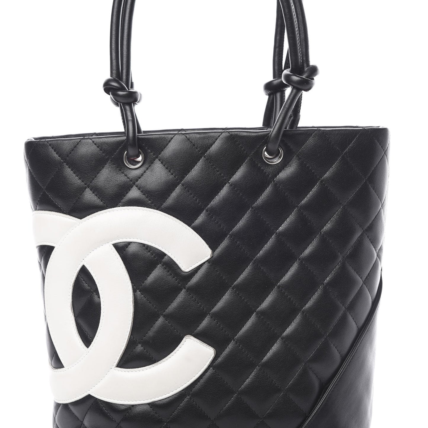 Calfskin Quilted Medium Cambon Tote Black White