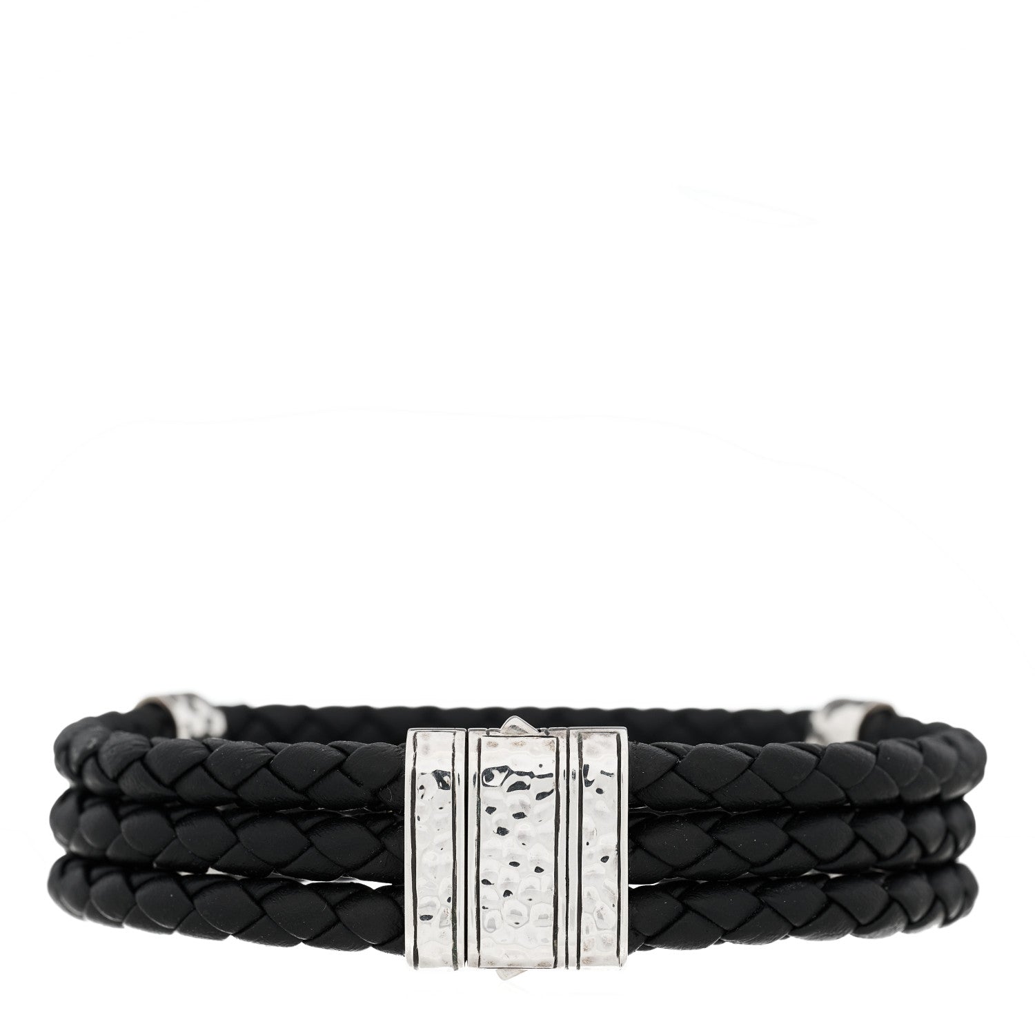 John Hardy Sterling Silver Leather Three Row Braided Hammered Bracelet Black 3 of 5