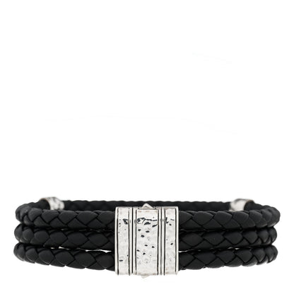 John Hardy Sterling Silver Leather Three Row Braided Hammered Bracelet Black 3 of 5