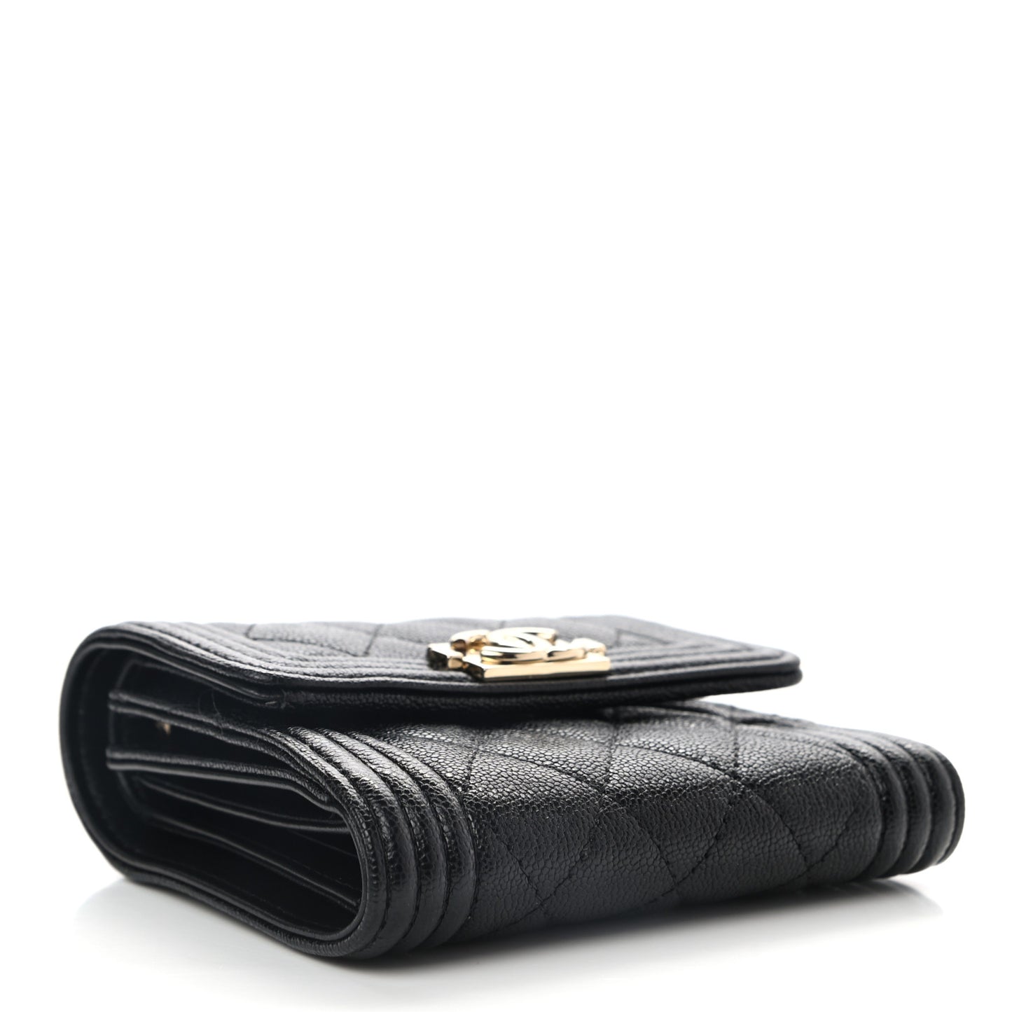 Caviar Quilted Compact Boy Wallet Black