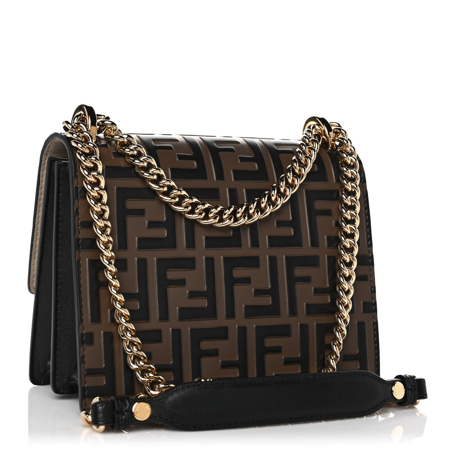 Fendi Vitello Liberty Bi-Color FF 1974 Embossed Small Kan U Shoulder Bag Maya Black 3 of 12