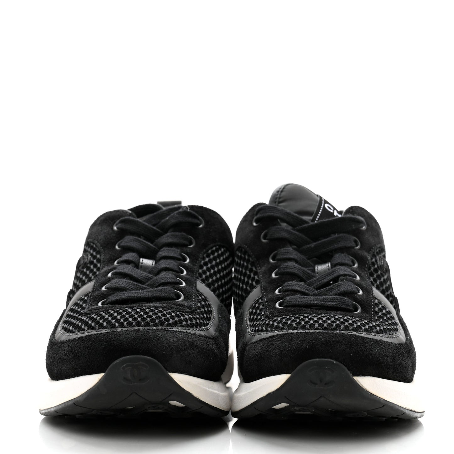 Calfskin Mesh Lycra Suede Womens Logo Sneakers 38 Black