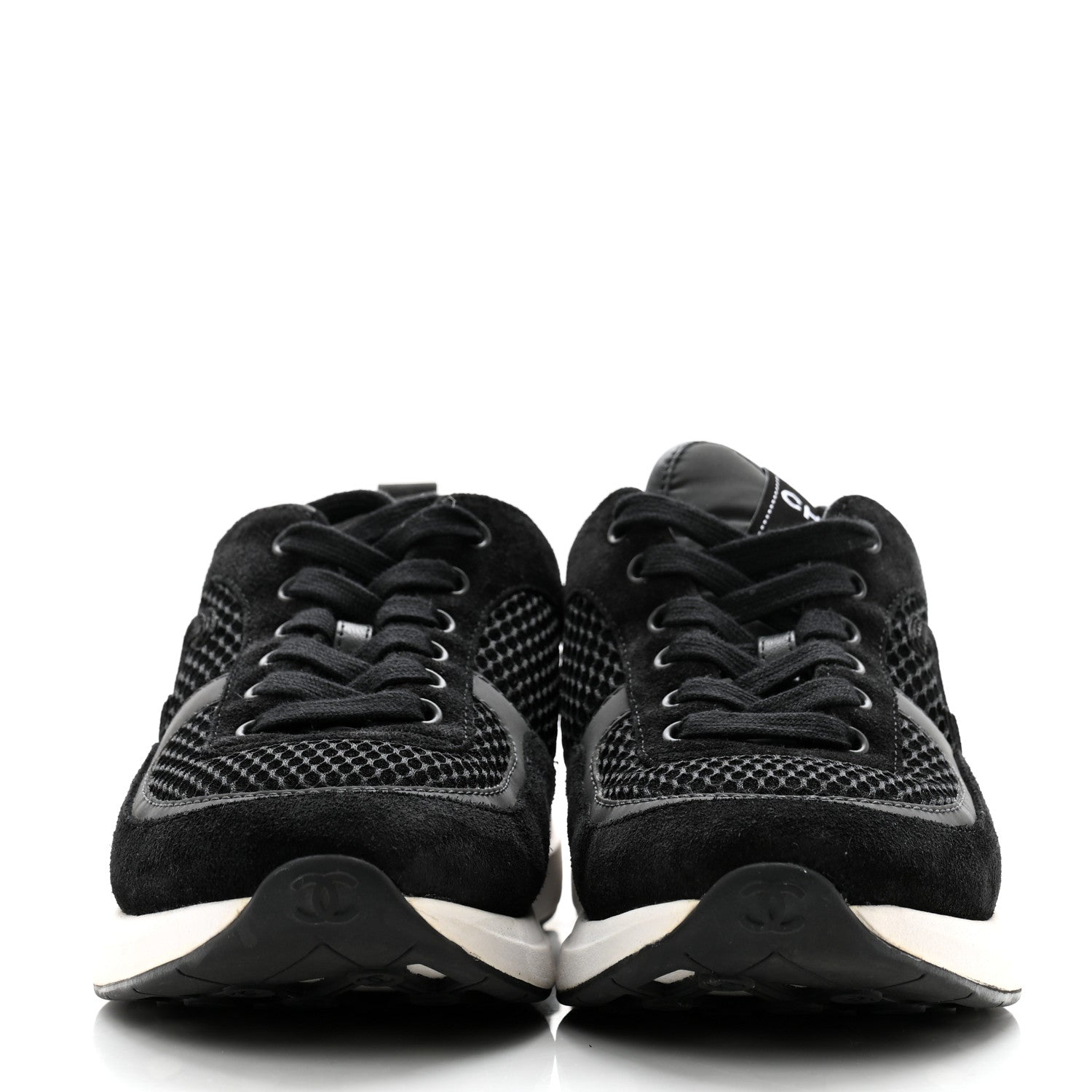 Chanel Calfskin Mesh Lycra Suede Womens Logo Sneakers 38 Black 2 of 8