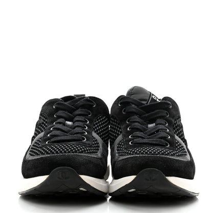 Chanel Calfskin Mesh Lycra Suede Womens Logo Sneakers 38 Black 2 of 8