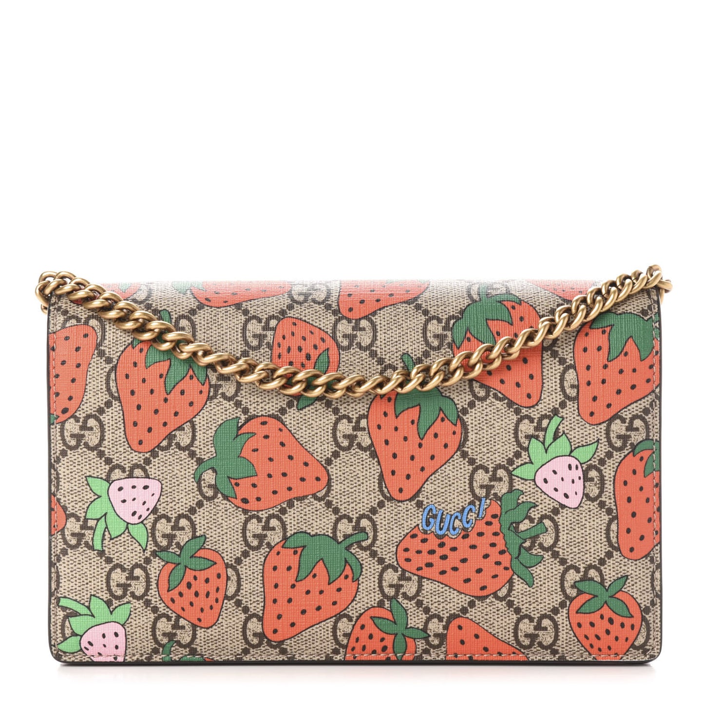GG Supreme Monogram Strawberry Chain Wallet