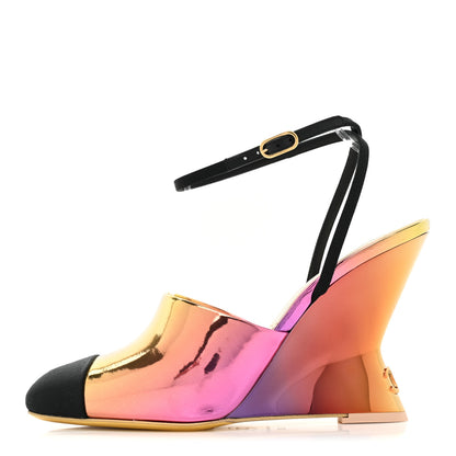 Chanel Laminated Calfskin Grosgrain Cap Toe CC Slingbacks 36 Pink Orange Yellow Black 1 of 9