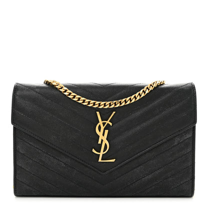 Saint Laurent Grain De Poudre Matelasse Chevron Monogram Chain Wallet Black 1 of 13