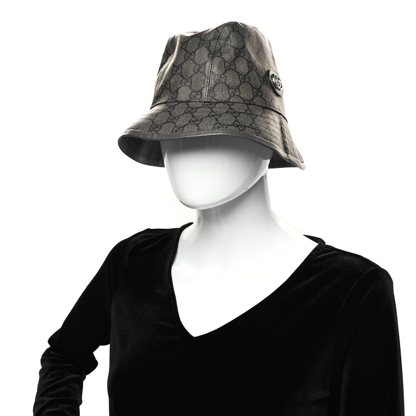GG Supreme Monogram Textured Dollar Calfskin GG Blackie Fedora Hat S Grey Black Graphite