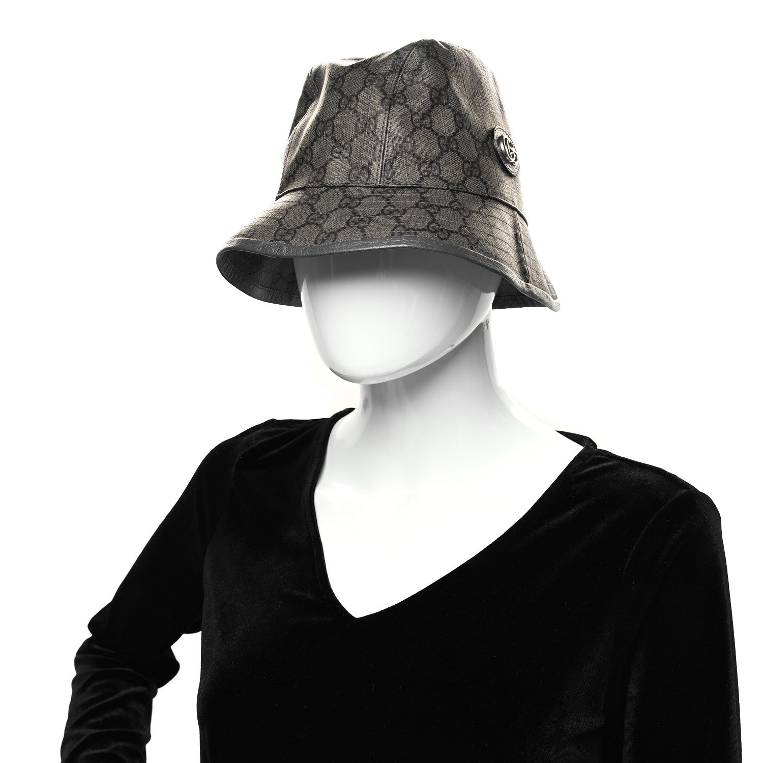 Gucci GG Supreme Monogram Textured Dollar Calfskin GG Blackie Fedora Hat S Grey Black Graphite 2 of 9