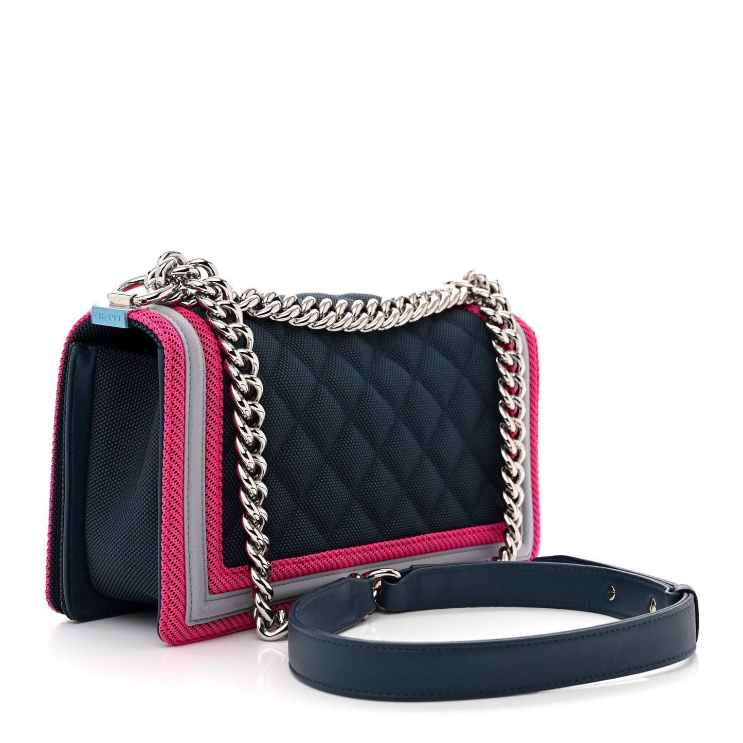 Canvas Quilted Medium Fluo Boy Flap Dark Navy Fuchsia Grey