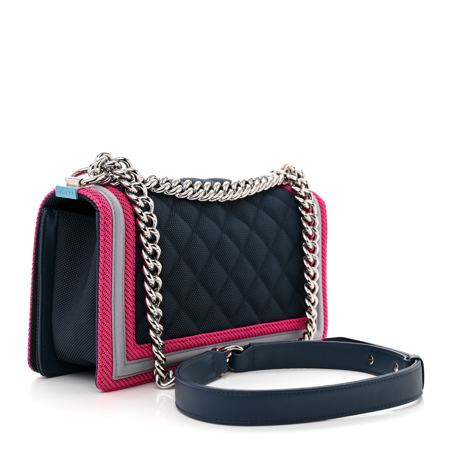 Chanel Canvas Quilted Medium Fluo Boy Flap Dark Navy Fuchsia Grey 3 of 11