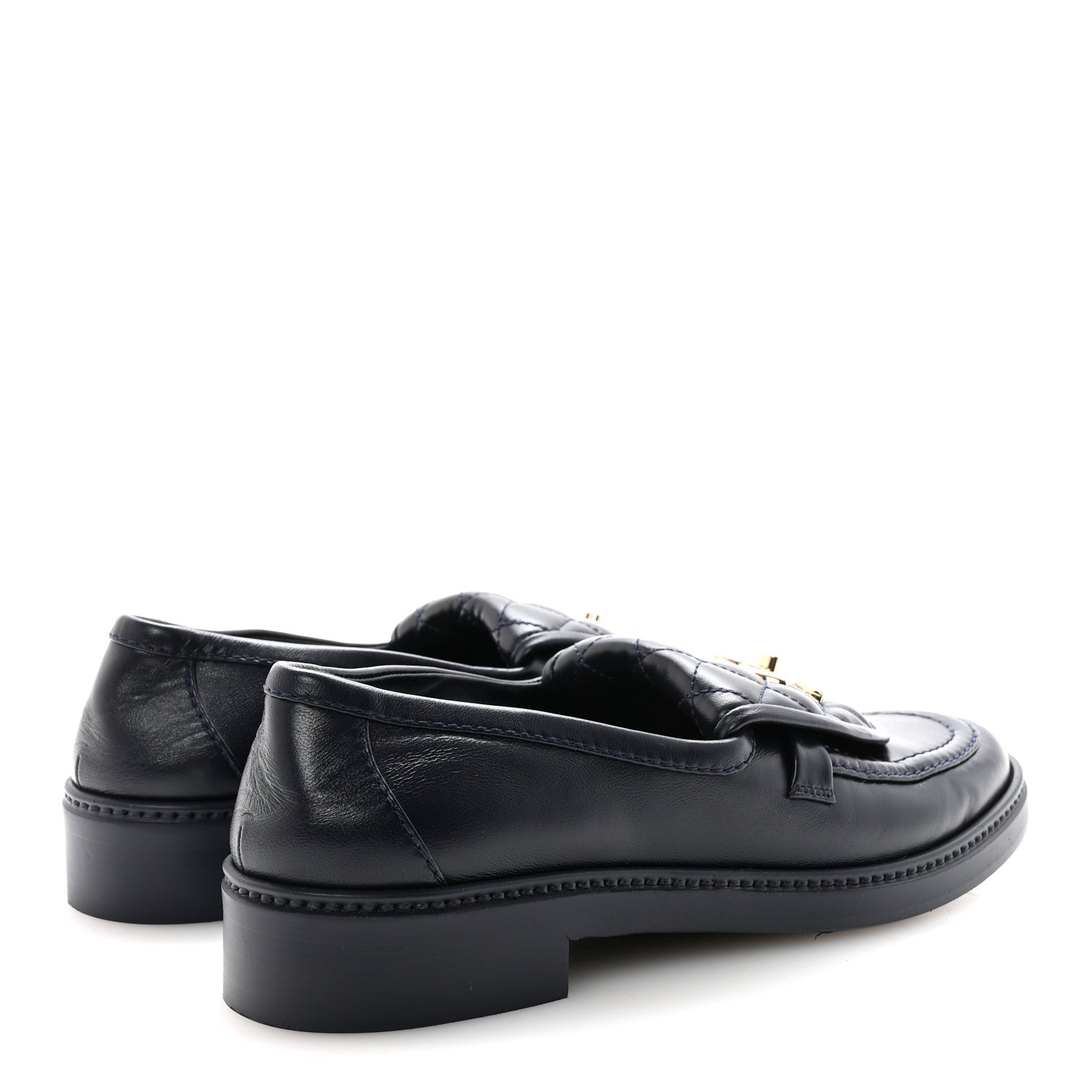 Chanel Lambskin Quilted CC Turnlock Loafers 38.5 Navy 5 of 9