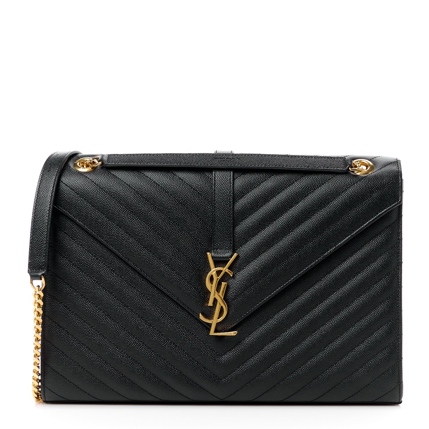 SAINT LAURENT Grain De Poudre Matelasse Chevron Large Monogram Satchel Black