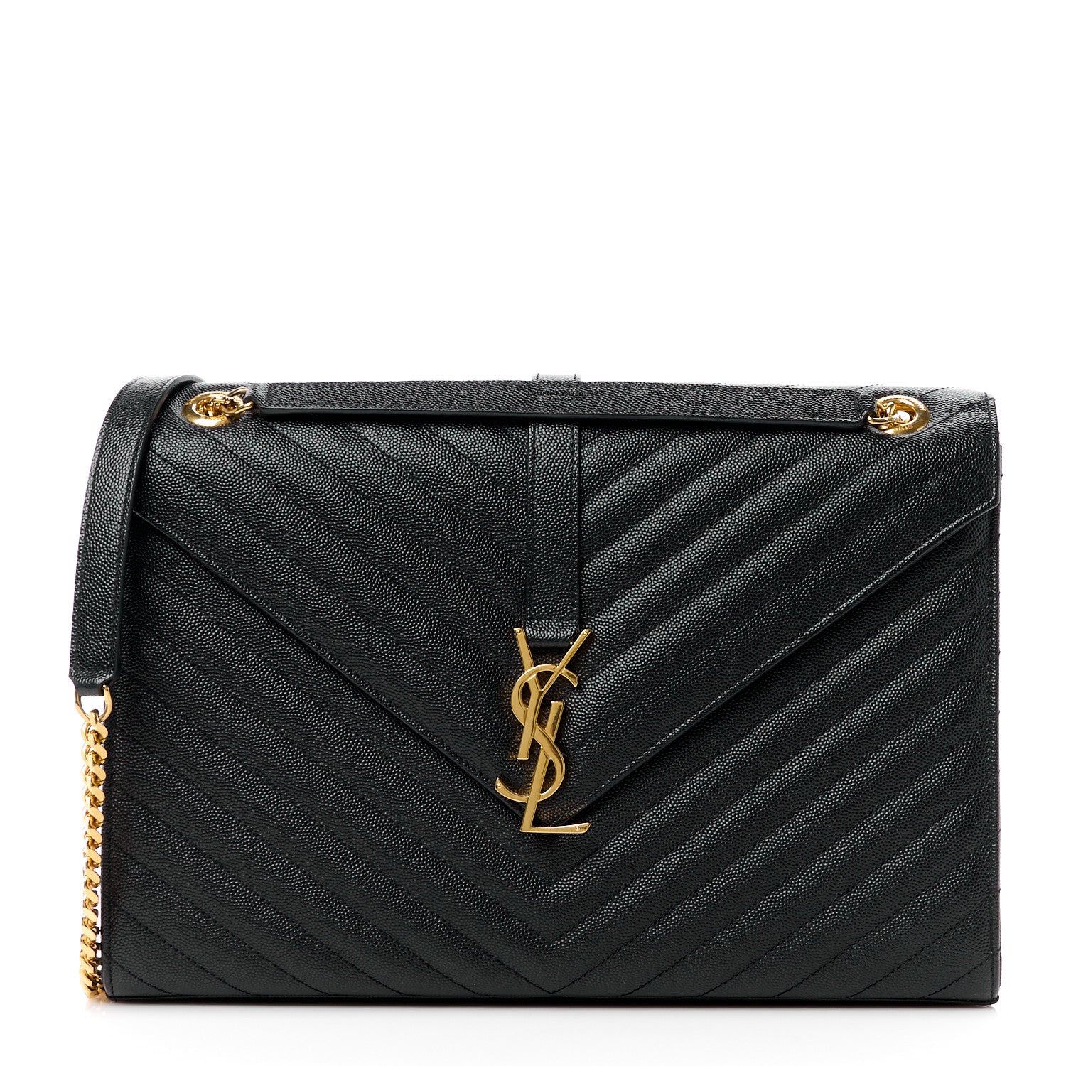Saint Laurent SAINT LAURENT Grain De Poudre Matelasse Chevron Large Monogram Satchel Black 1 of 11
