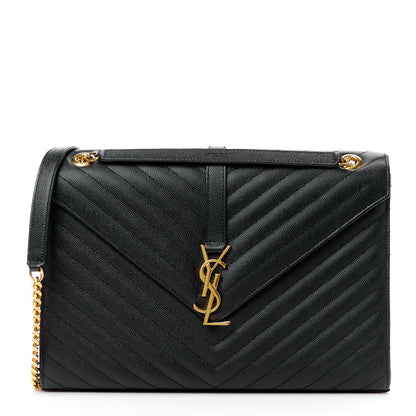 Saint Laurent SAINT LAURENT Grain De Poudre Matelasse Chevron Large Monogram Satchel Black 1 of 11