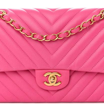 Chanel Lambskin Chevron Quilted Medium Double Flap Pink 8 of 10