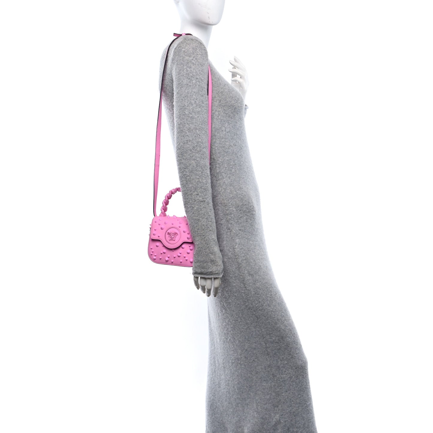 Grained Calfskin Spiked Micro La Medusa Bag Pink Paradise