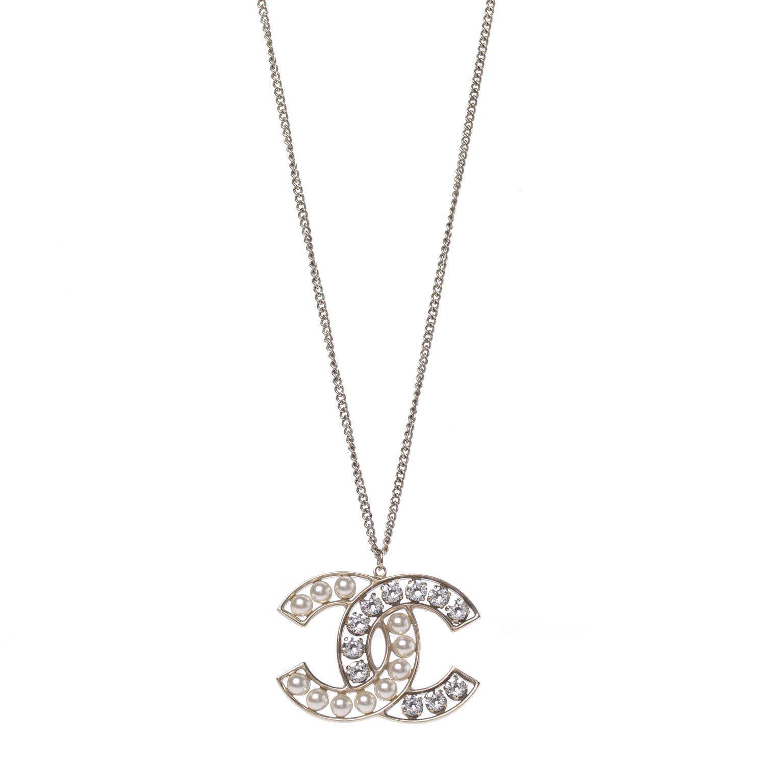Chanel Crystal Pearl CC Pendant Necklace Gold 1 of 6
