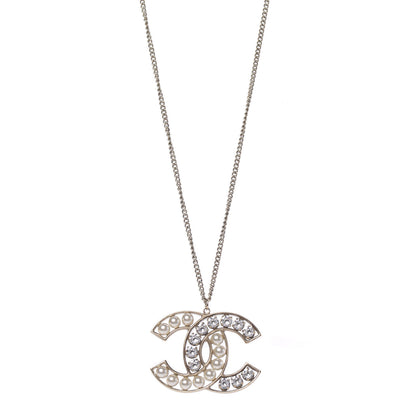 Chanel Crystal Pearl CC Pendant Necklace Gold 1 of 6