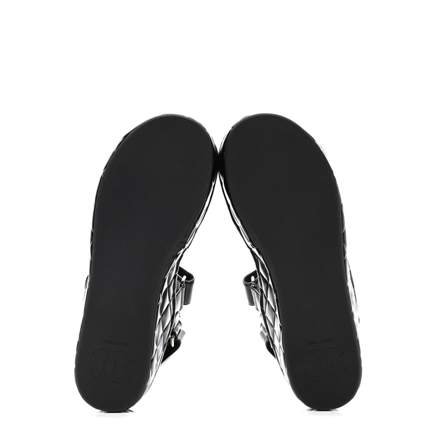 Shiny Calfskin Logo Platform Sandals 37 Black