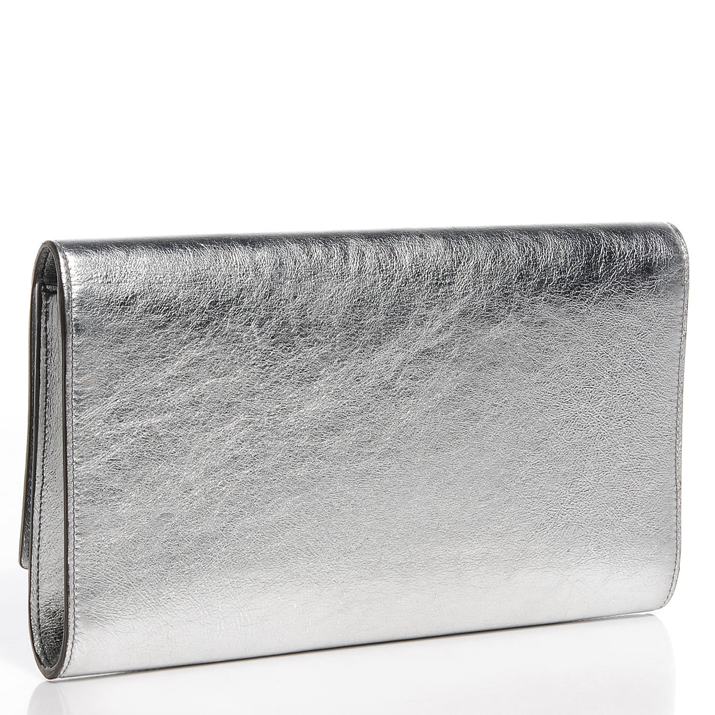 Metallic Leather Large Belle De Jour Clutch Silver