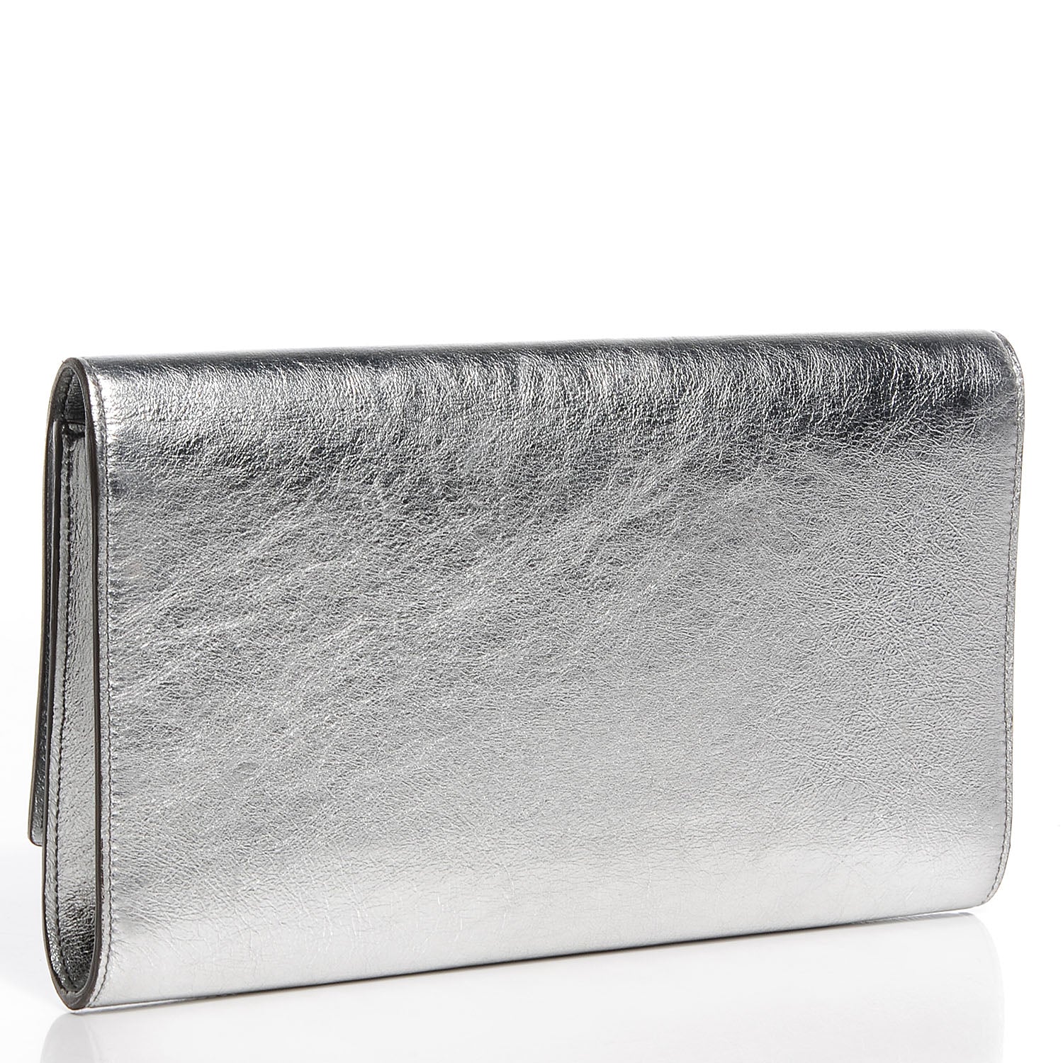 Saint Laurent Metallic Leather Large Belle De Jour Clutch Silver 3 of 7